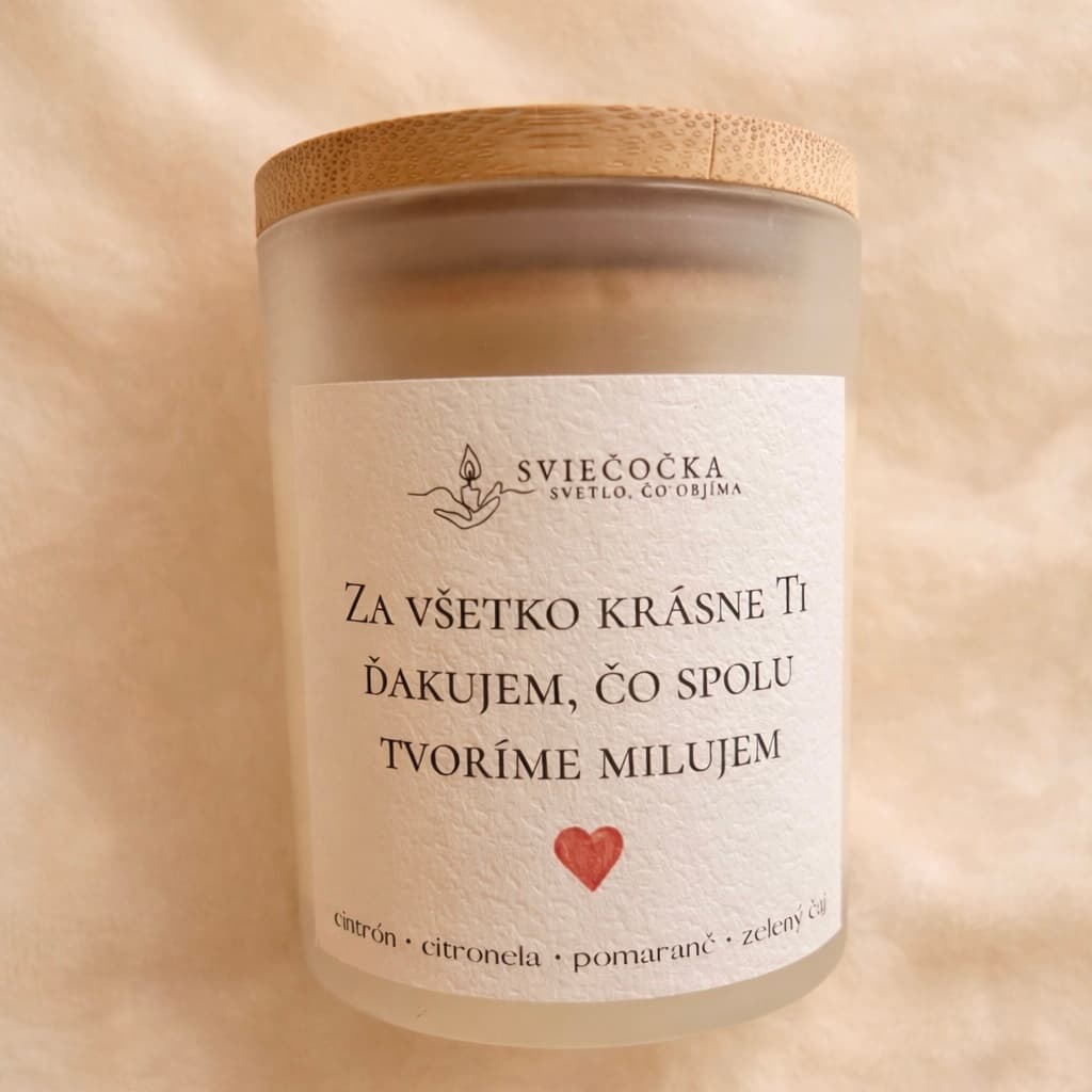 Miluji citron · citronela · pomeranč · zelený čaj 140g množství vosku ručně vyráběná sójová svíčka sójový vosk